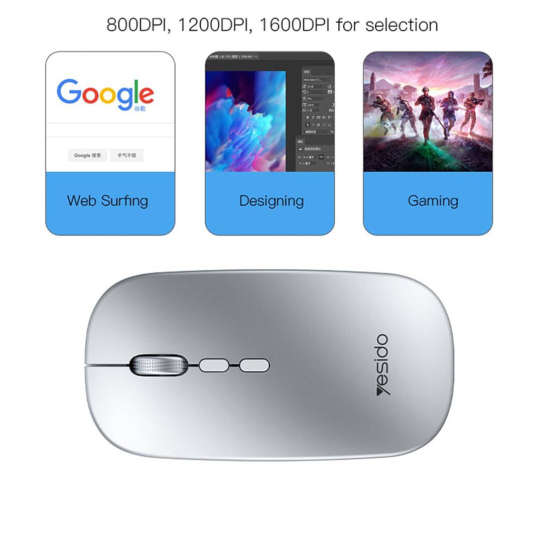 2.4G Ergonomik Kablosuz Mouse - Gümüş - 2