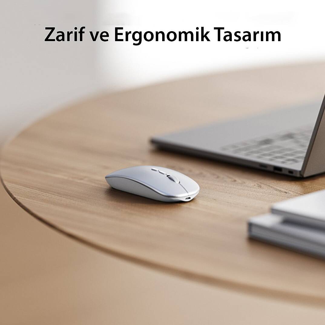 2.4G Ergonomik Kablosuz Mouse - Gümüş - 4