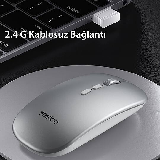 2.4G Ergonomik Kablosuz Mouse - Gümüş - 5