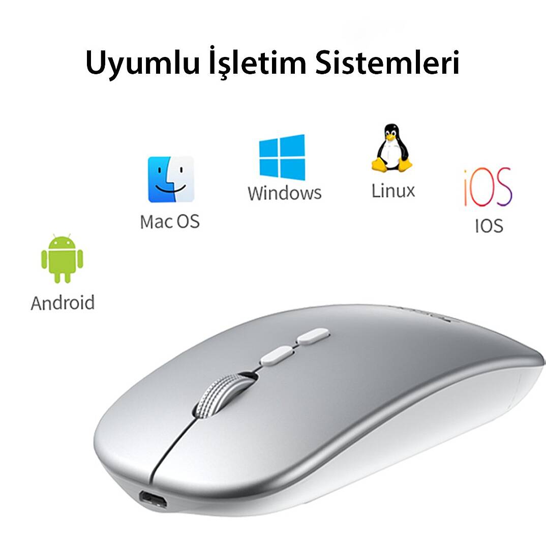 2.4G Ergonomik Kablosuz Mouse - Gümüş - 6