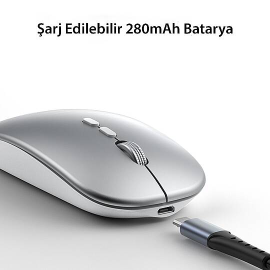 2.4G Ergonomik Kablosuz Mouse - Gümüş - 7