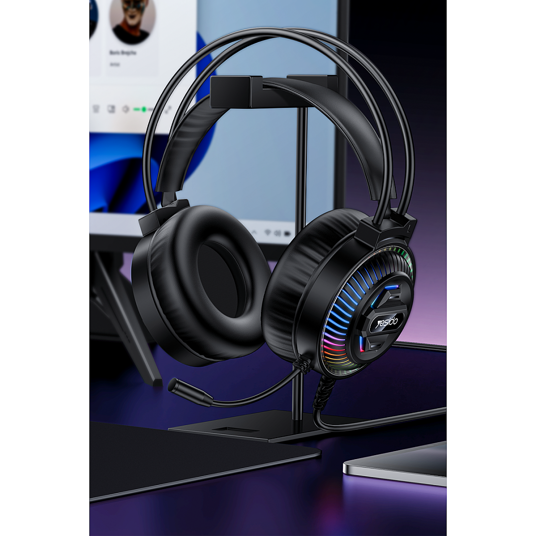 RGB Işıklı Mikrofonlu Kablolu Oyuncu Kulaklığı - Siyah - 4