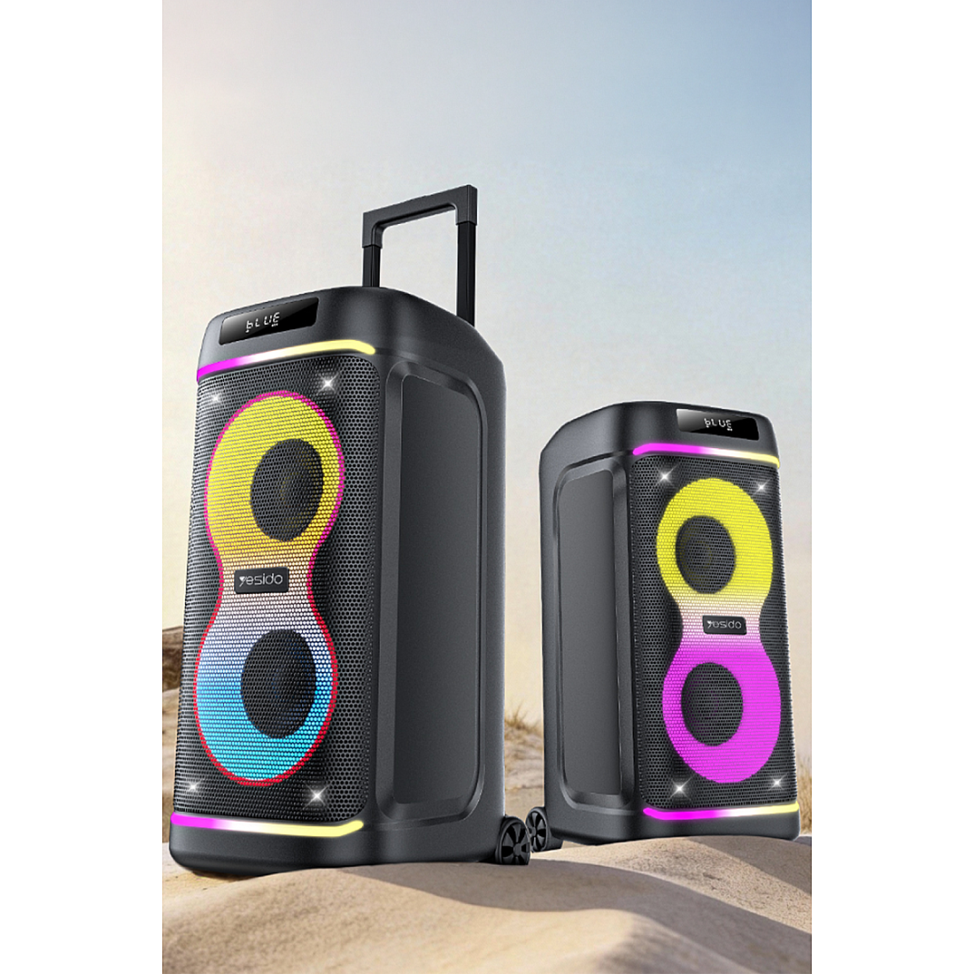 Taşınabilir 60W Çift 8 Hoparlörlü RGB Işıklı Tekerlekli Bluetooth Hoparlör - Siyah - 1