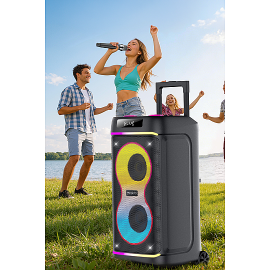 Taşınabilir 60W Çift 8 Hoparlörlü RGB Işıklı Tekerlekli Bluetooth Hoparlör - Siyah - 2
