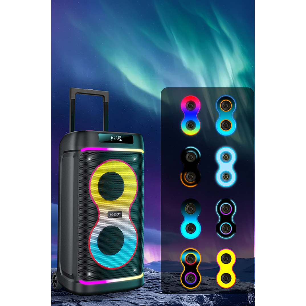 Taşınabilir 60W Çift 8 Hoparlörlü RGB Işıklı Tekerlekli Bluetooth Hoparlör - Siyah - 3
