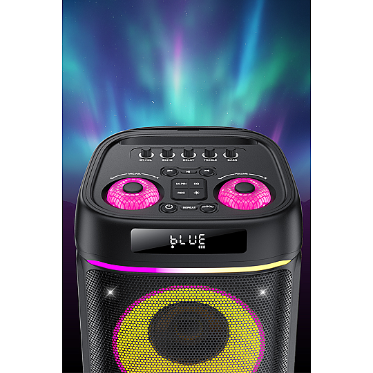 Taşınabilir 60W Çift 8 Hoparlörlü RGB Işıklı Tekerlekli Bluetooth Hoparlör - Siyah - 4